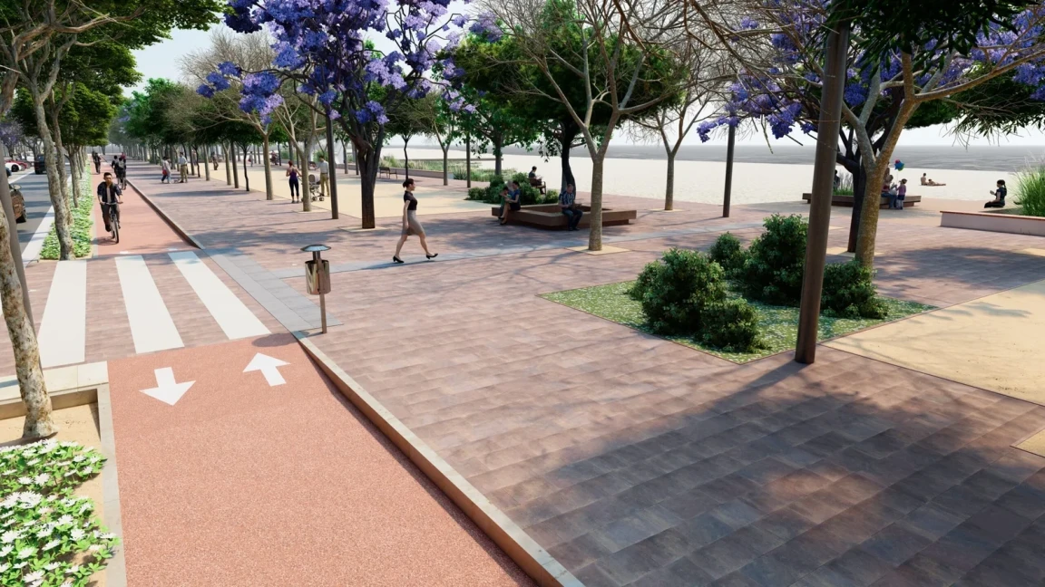 Render of renovated boulevard with biking path.