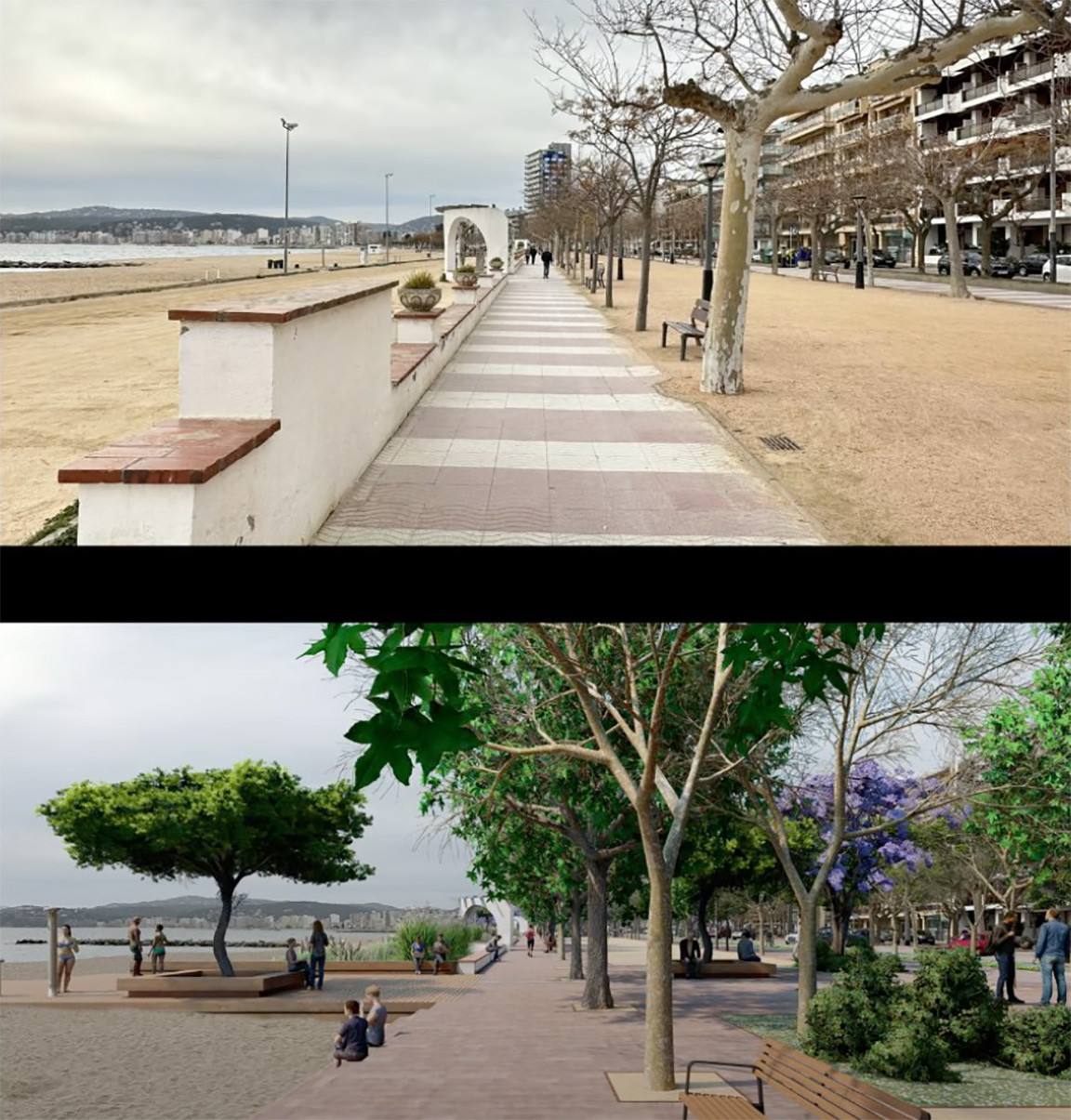 Separation between the boulevard before and after the renovation.